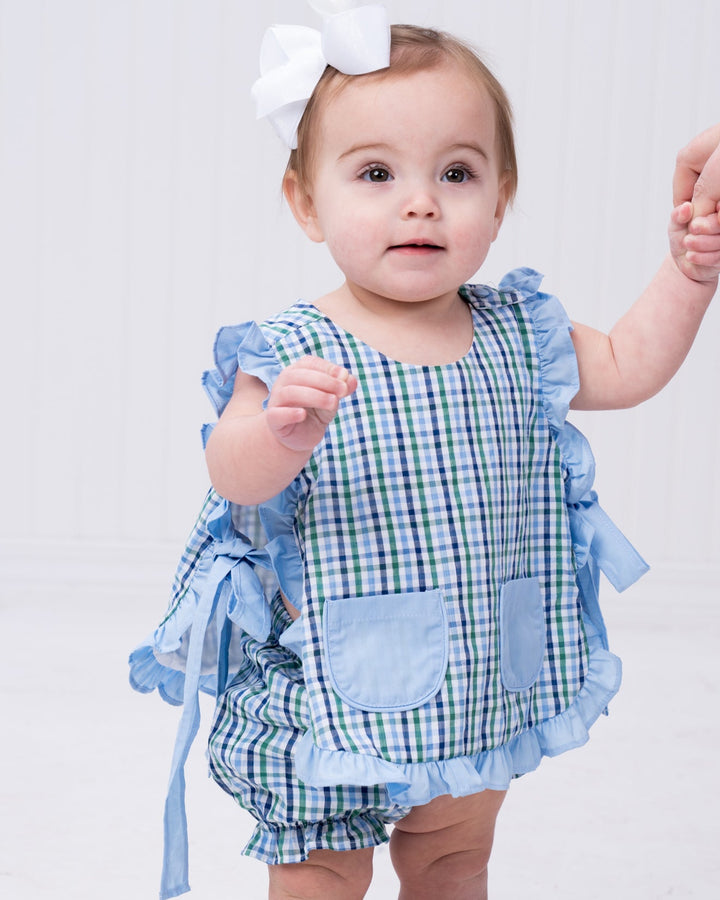 Lily Green & Blue Check Bloomer Set