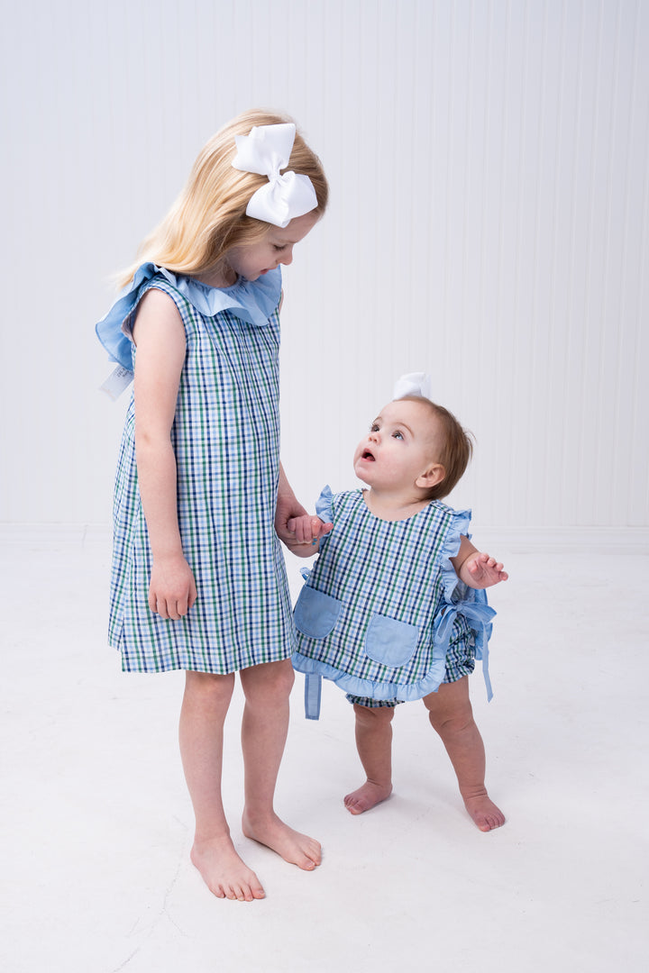 Lily Green & Blue Check Bloomer Set