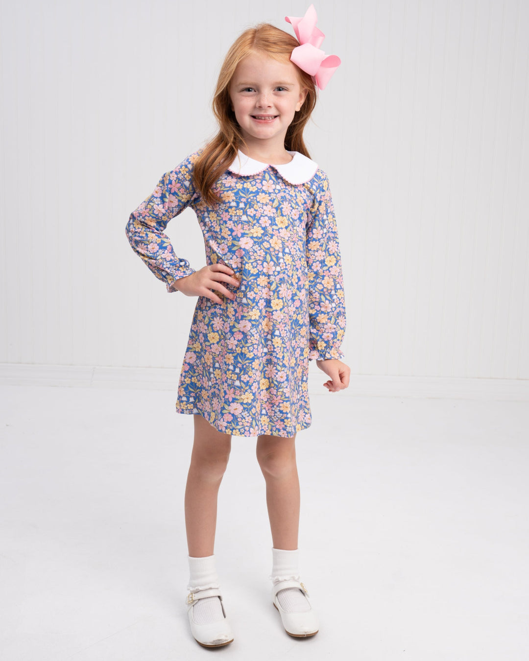 Presley Kait Ditsy Navy Pink Watercolor Dress
