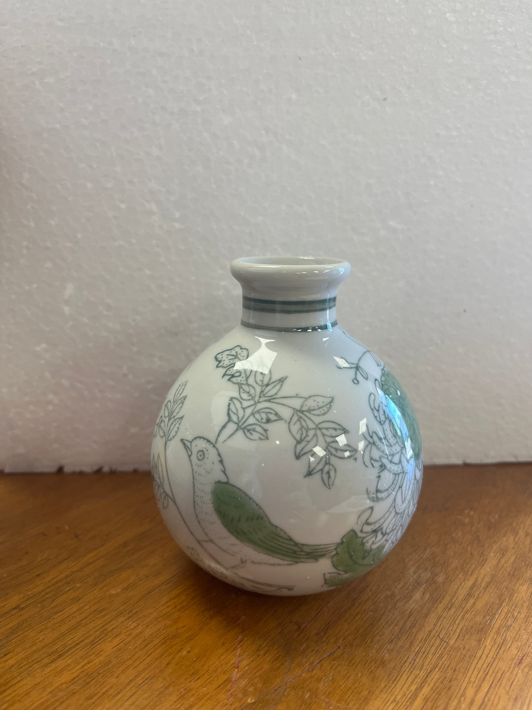Primrose and Lotus Hand-Painted Mini Green and White Chinoiserie Vases