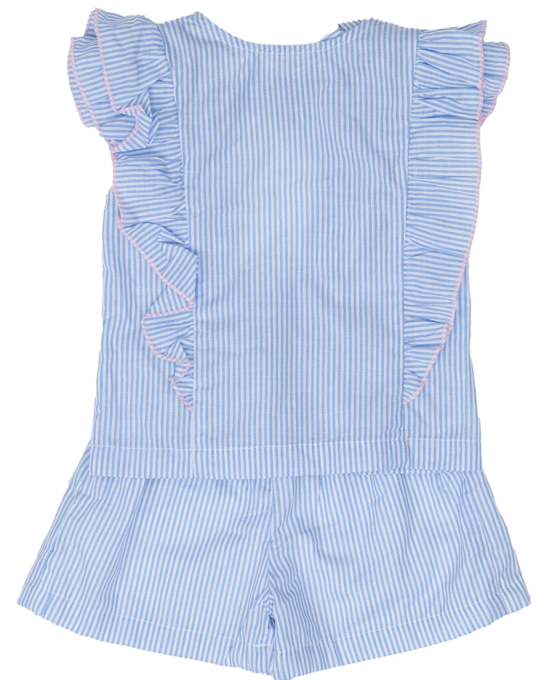 Frances Blue Stripe With Pink Trim Short Set