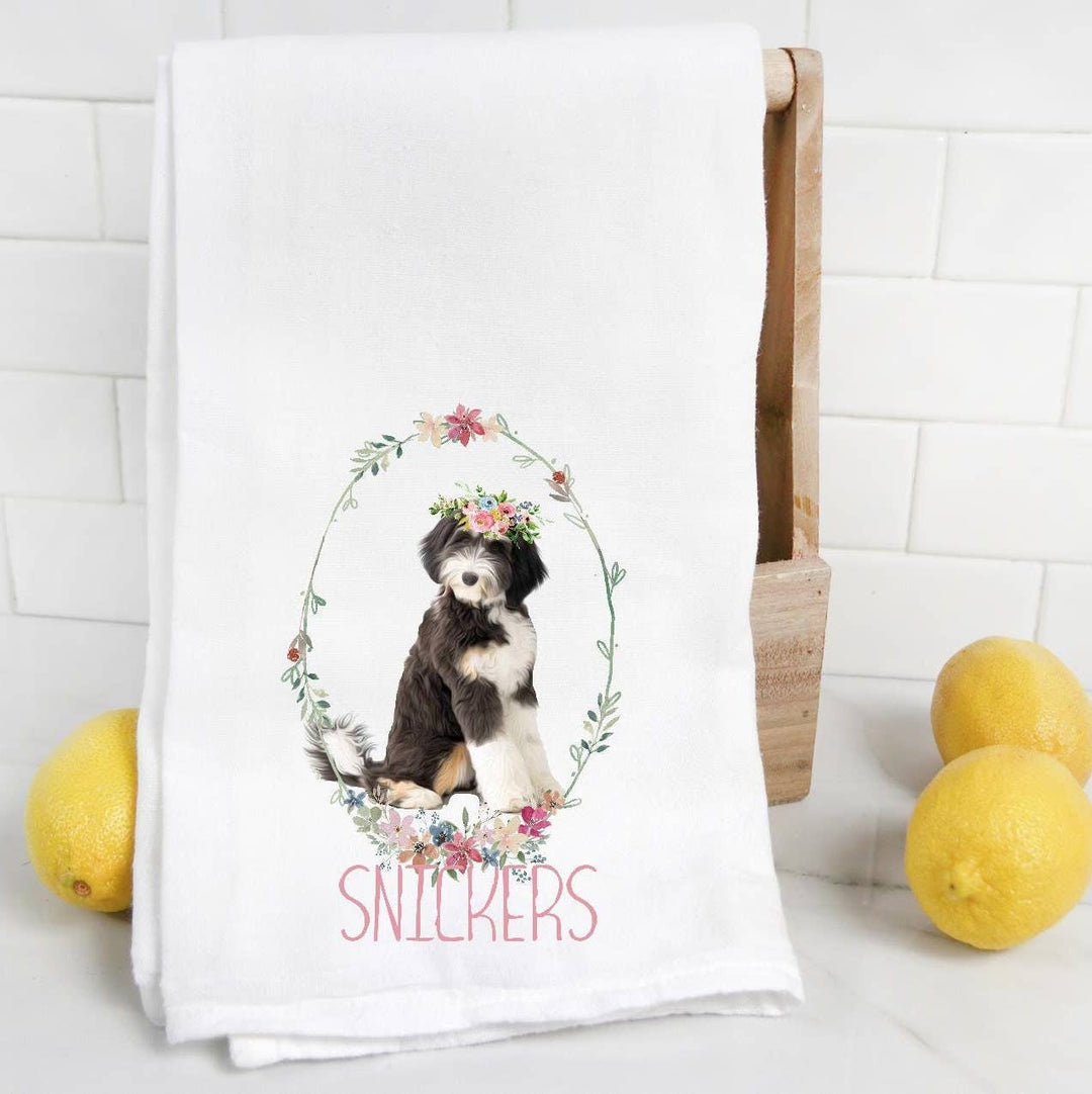 The Preppy Pineapple Home - Bernedoodle Flour Sack Tea Towel: No Accessory / Palm Chair