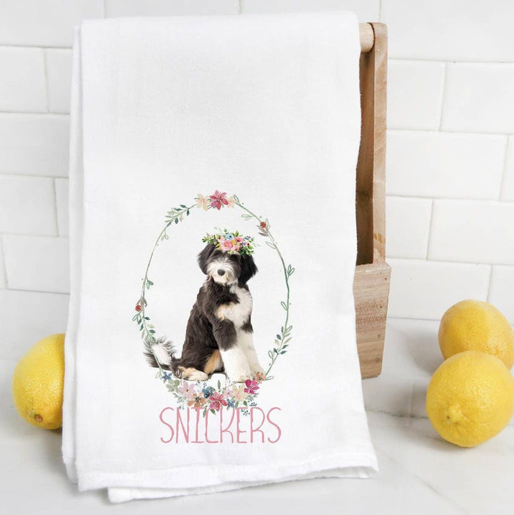 The Preppy Pineapple Home - Bernedoodle Flour Sack Tea Towel: No Accessory / Palm Chair