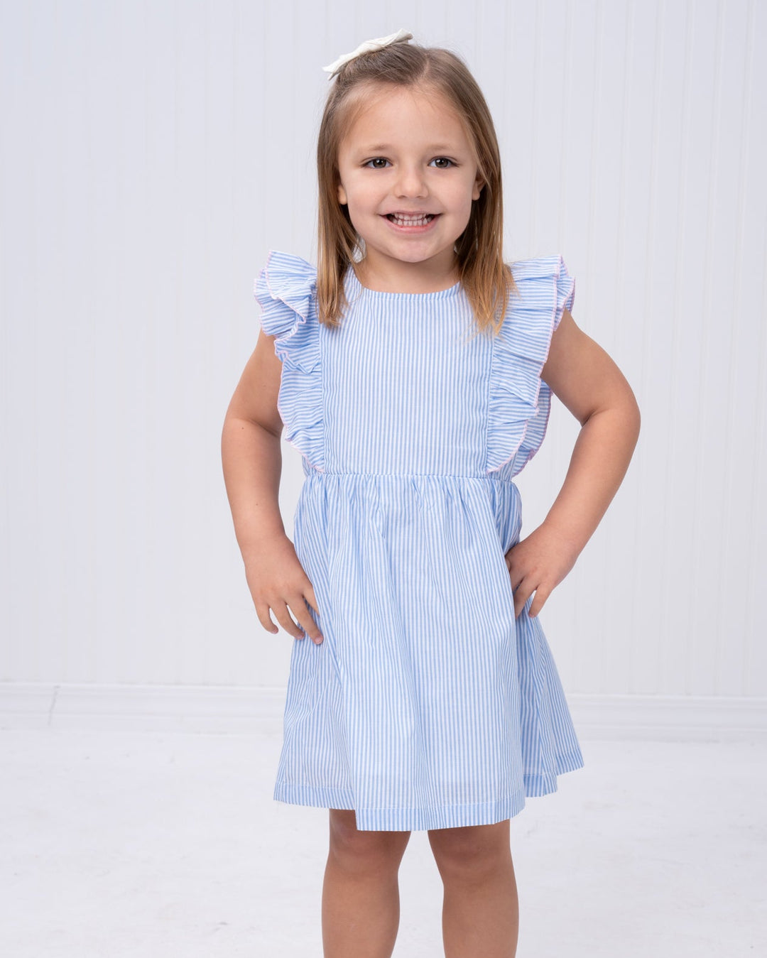 Faye Light Blue Stripe With Pink Trim Dress