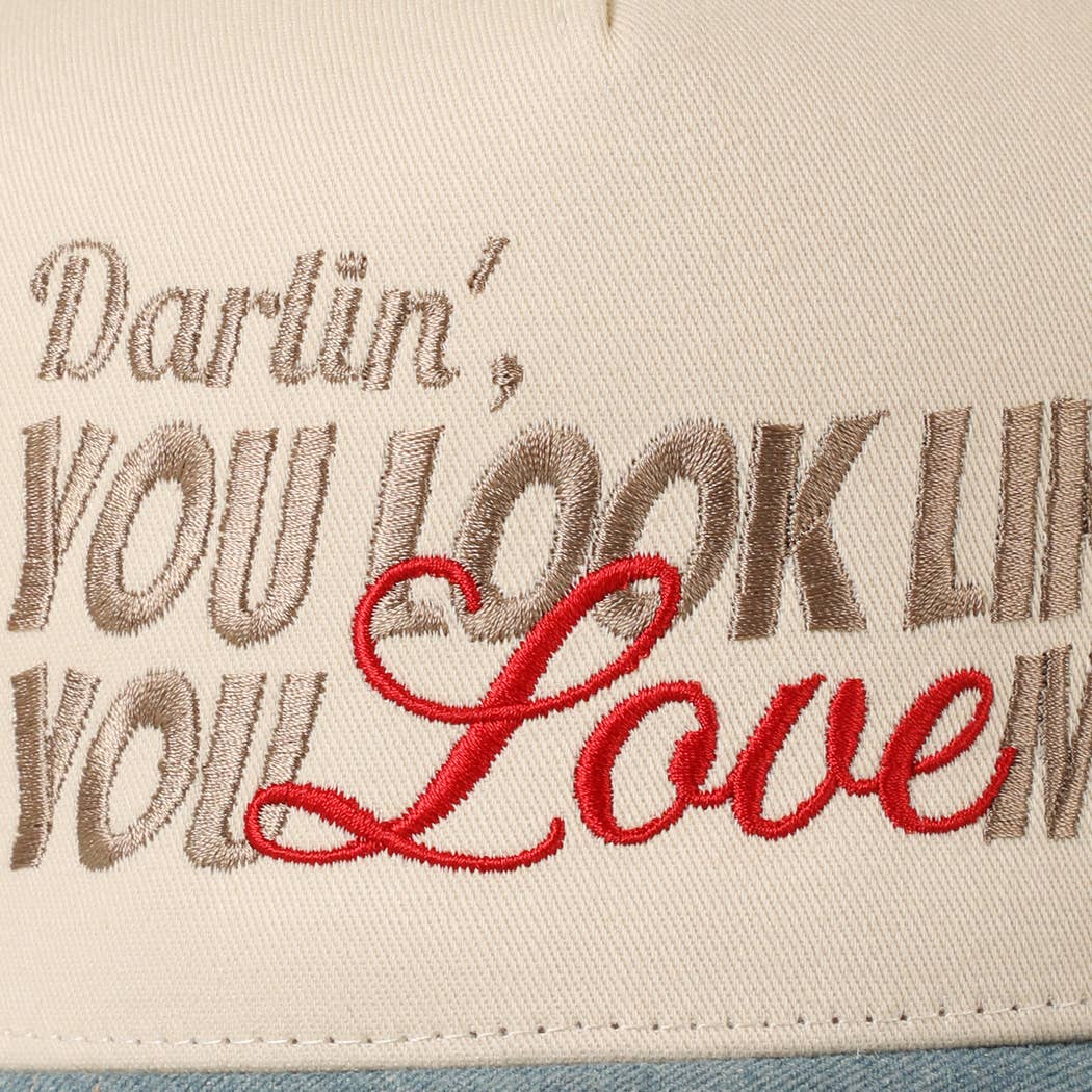 Fashion City - You Look Like You Love Me Embroidery Trucker Hat: Light Pink / ONE SIZE