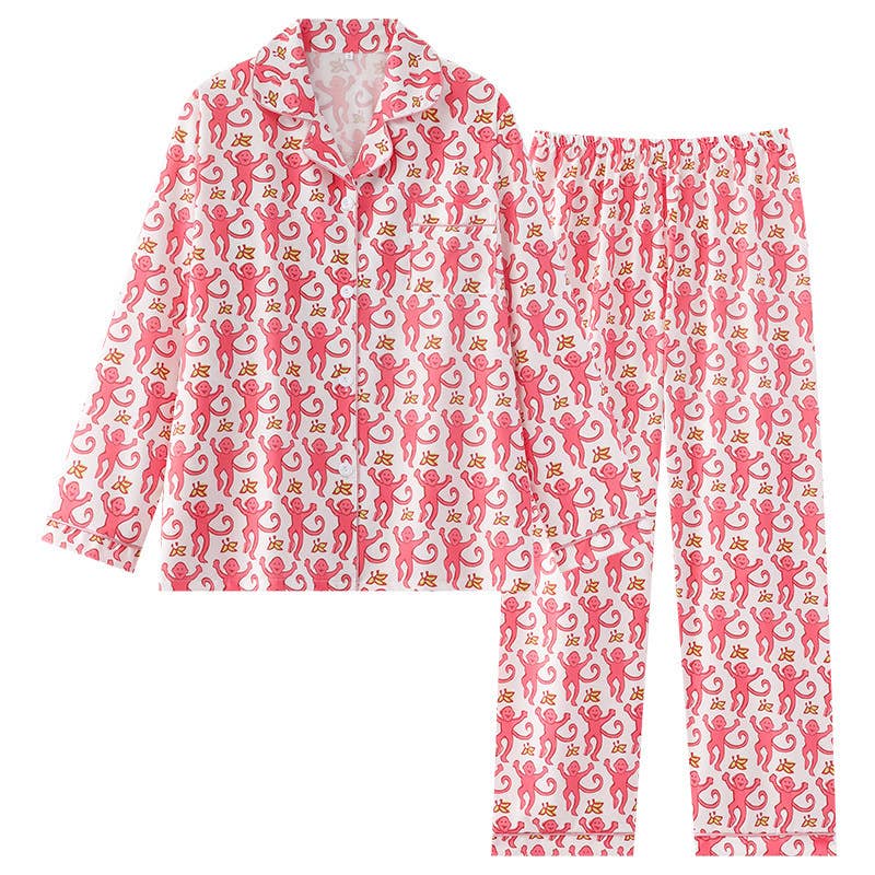 Rosa Clothing - Cute Comfy Monkey Print Long Sleeve Pajama Set: Blue