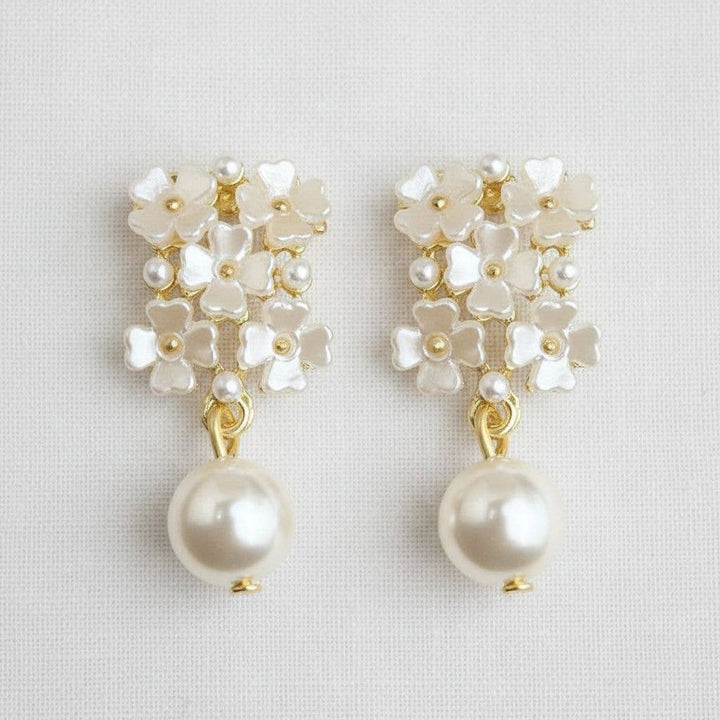 Ellemadera - Floral Pearl Drop Earrings with Vintage Charm