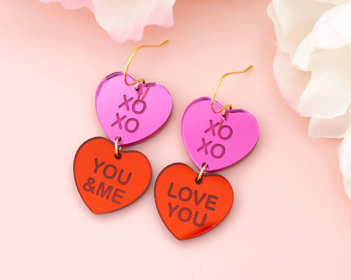 Momenti di Vita - Conversation Heart Earrings, Valentines Dangles Earrings
