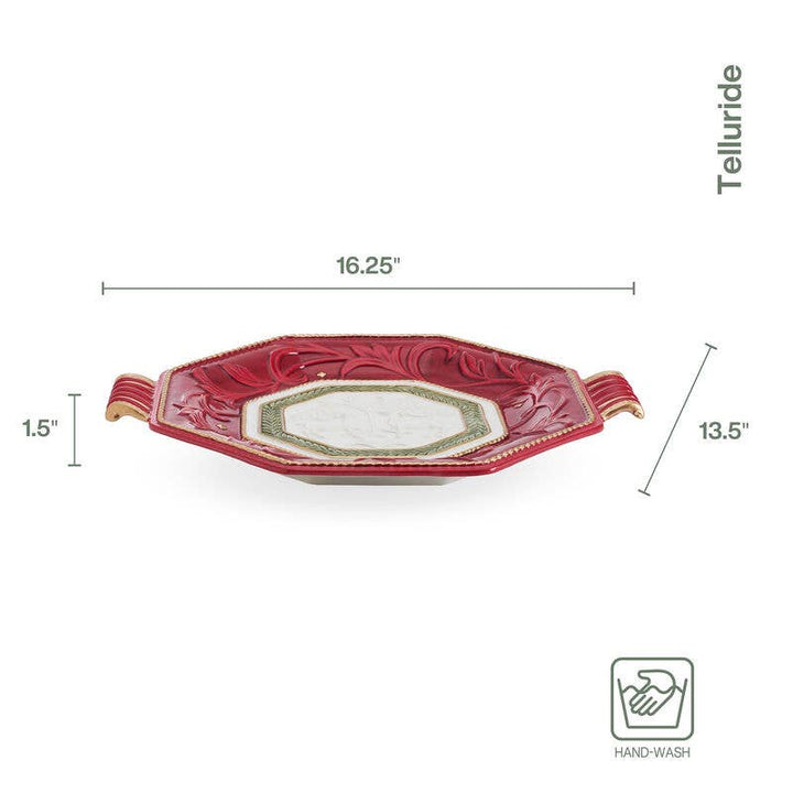 Fitz and Floyd® Mikasa® Pfaltzgraff® - Fitz & Floyd Telluride Large Platter W Handles Gift Box: Red / Earthenware / Christmas