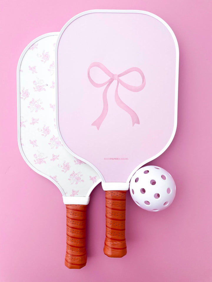 Rock Paper Scissors - Coquette Pink Bow Floral Pickleball Paddle