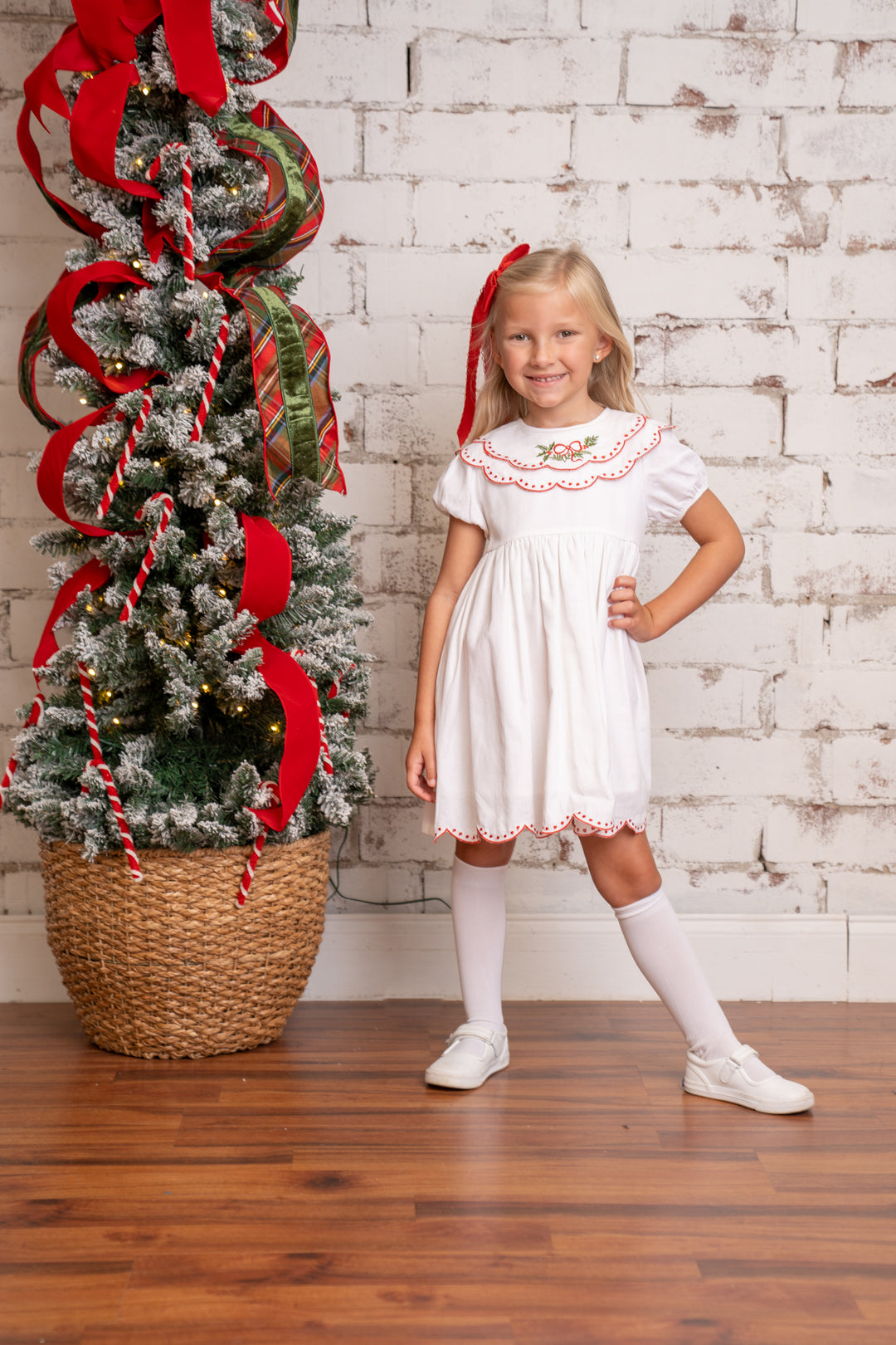 Collette White Holly Wreath Dress