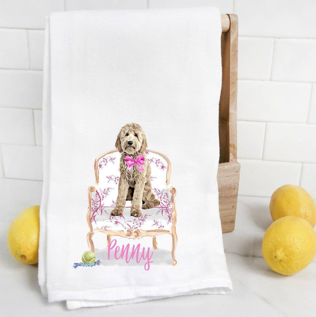 The Preppy Pineapple Home - Custom Goldendoodle Tea Towel: No Accessory / Chinoiserie Chair