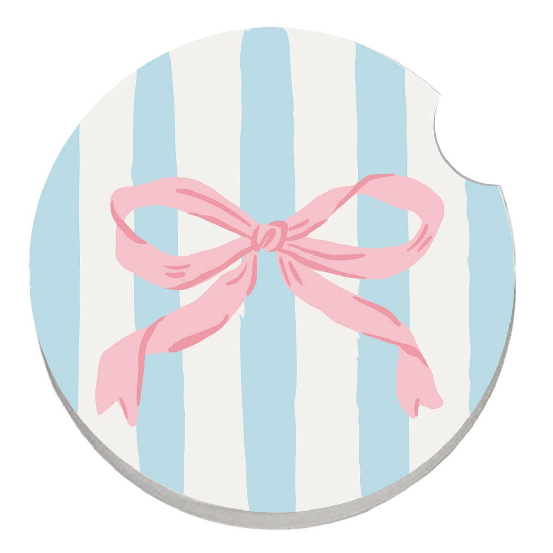 soiree-sisters - Car Coaster Set of 2 | Pink Bow Blue Stripe