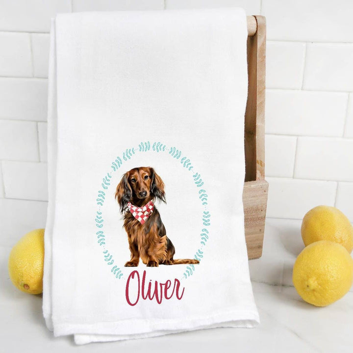 The Preppy Pineapple Home - Long Haired Dachshund Flour Sack Towel: No Accessory / Palm Chair