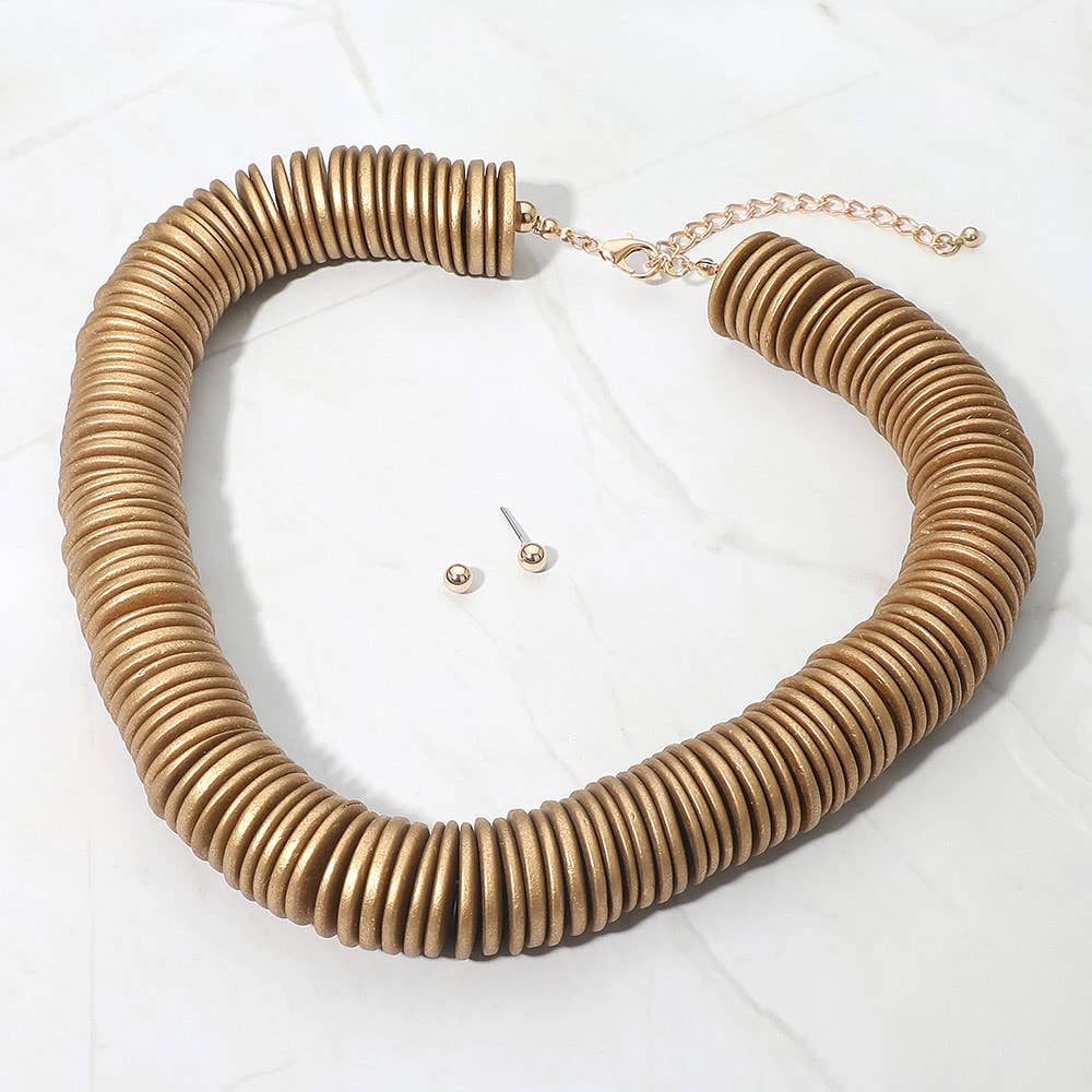 Sensibling Corp. - Chunky Wooden Disc Beaded Statement Necklace: Black