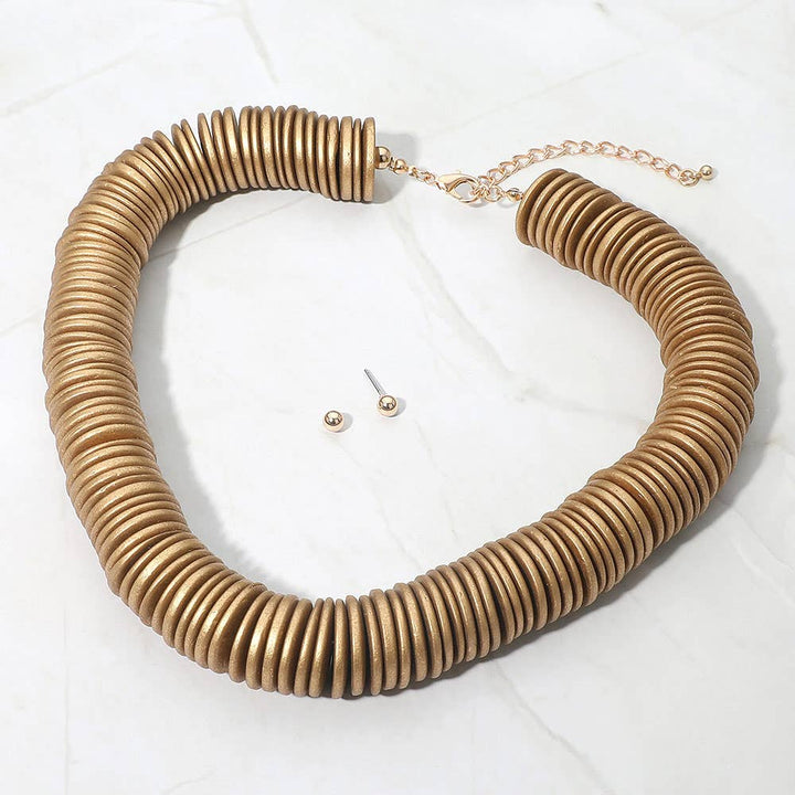 Sensibling Corp. - Chunky Wooden Disc Beaded Statement Necklace: Black