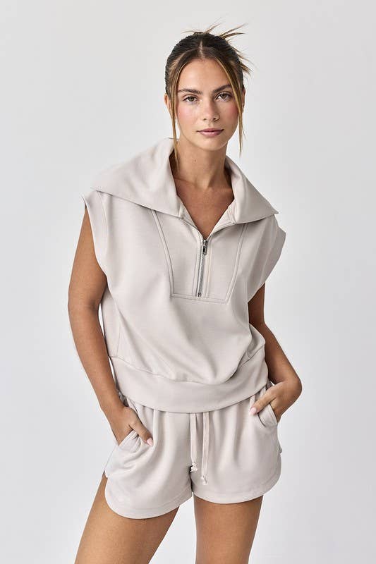 Papermoon - PT17846 - Blake Half Zip Top and Shorts Set: Lilac