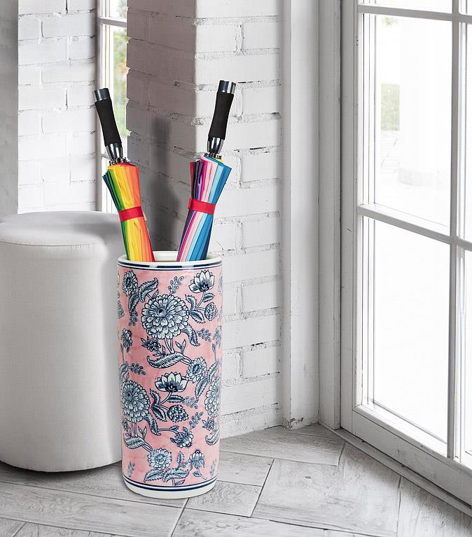 Floral Print Umbrella Stand-Pnk/Blu-18"H