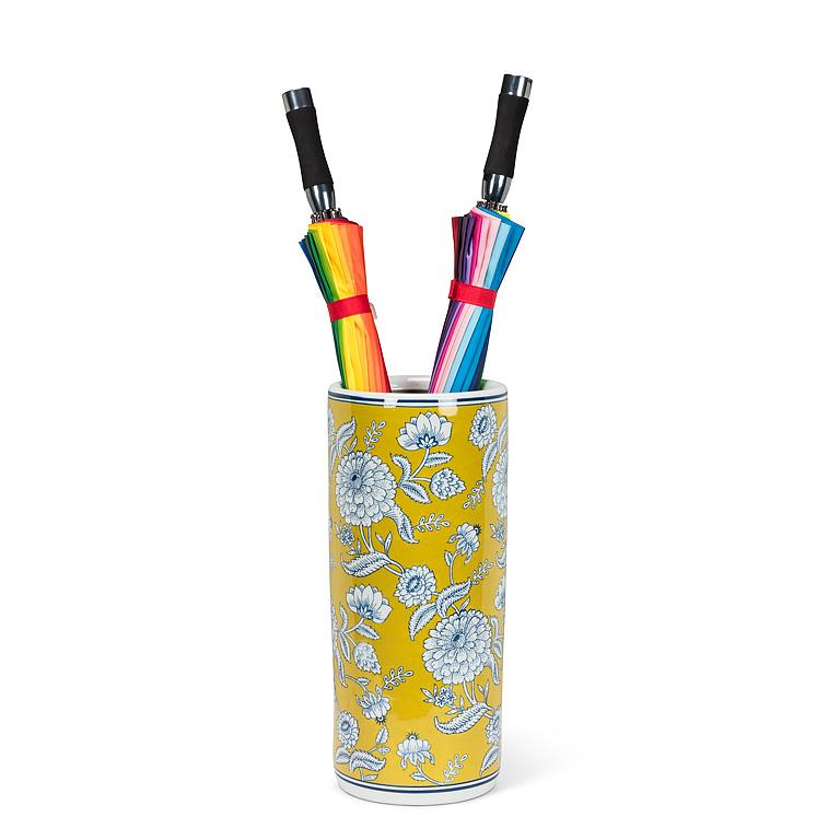 Brocade Print Umbrella Stand-Ylw/Blu-18"H