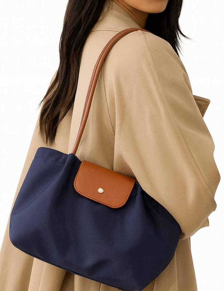 Sweetkama - Ladies Color Block Handbag Double Shoulder Strap Tote Bag: Ivory / One Size