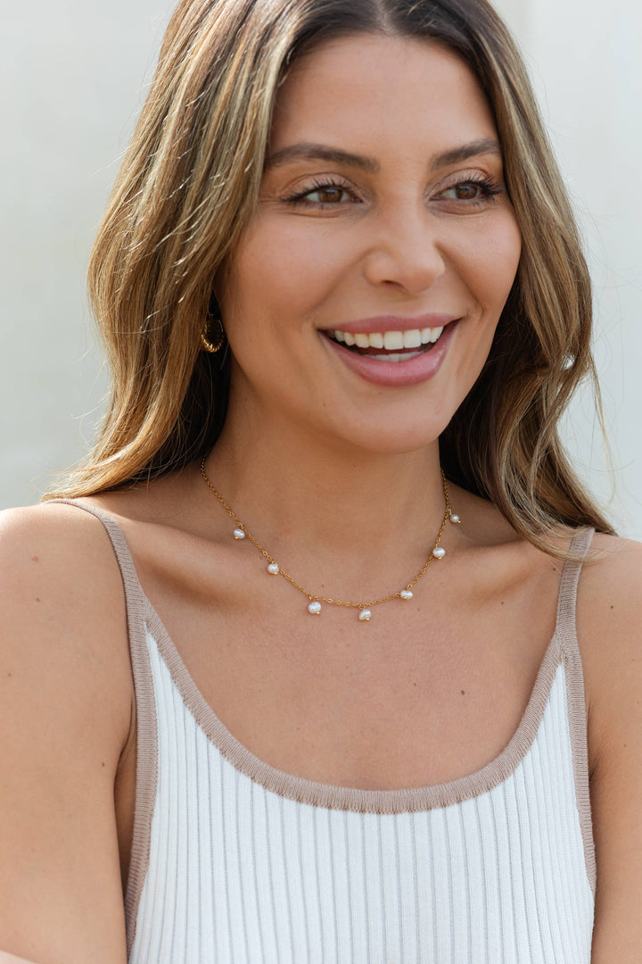 Splendid Iris - Sweet Pearl Accented Necklace, Water Resistant