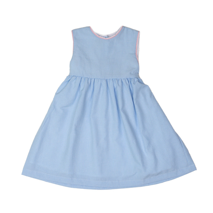 Mildred Blue Check W/ Pink Bow Dress
