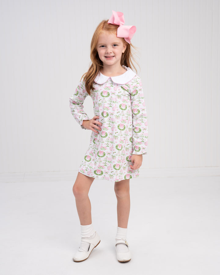 Presley Kait Pink Holiday Toile Dress
