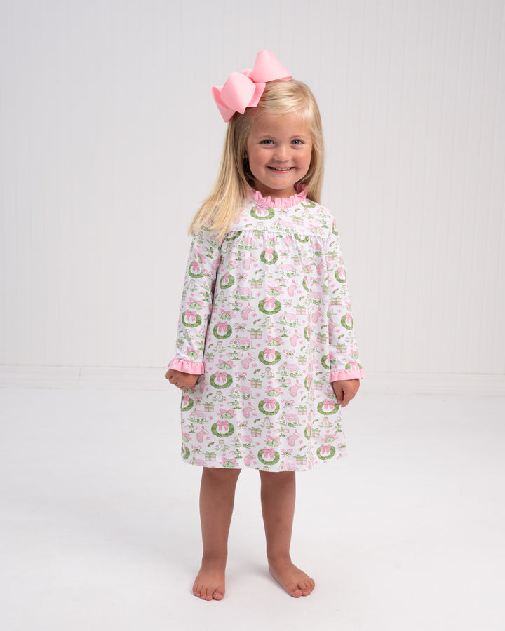 Pink Holiday Toile Loungewear Dress