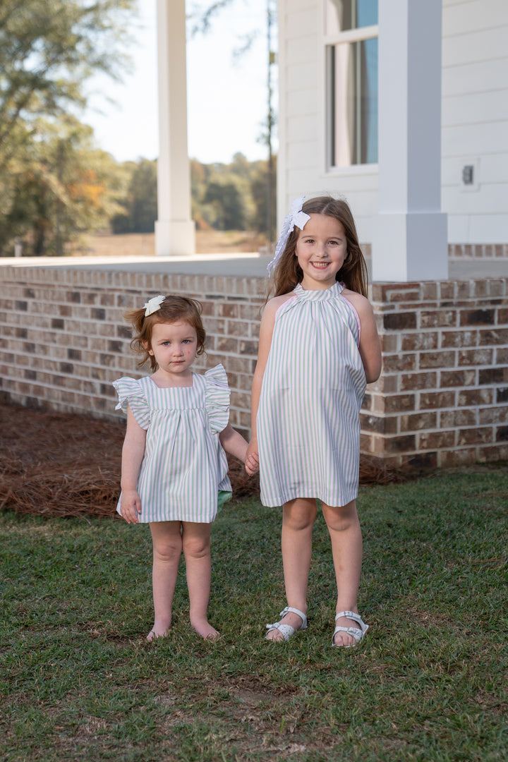 Delia Pink & Green Stripe Bloomer Set