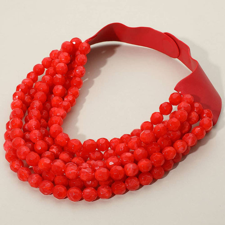 Sensibling Corp. - Marbled Faceted Ball Beaded Multi Layered Faux Leather Magnetic Necklace: Navy