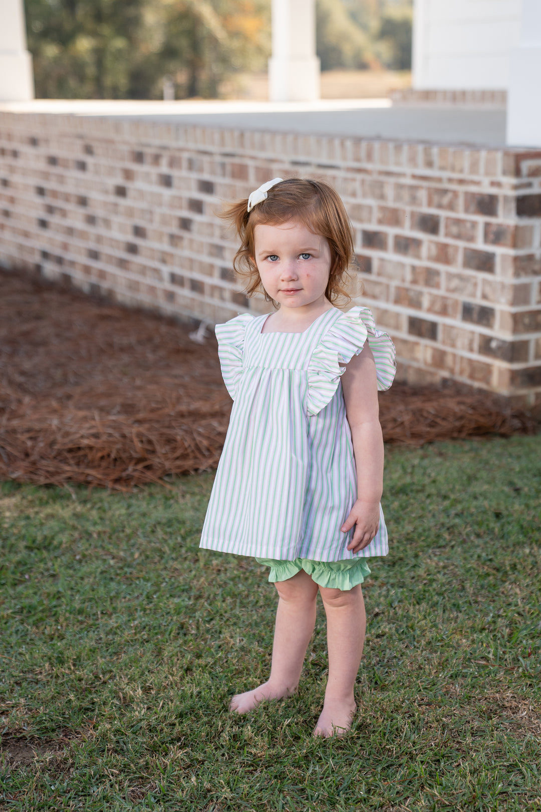 Delia Pink & Green Stripe bloomer Set