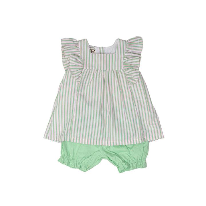 Delia Pink & Green Stripe Bloomer Set