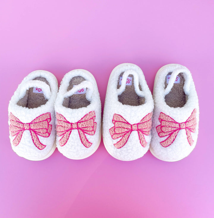 Rock Paper Scissors - Toddler/Kids Pink Bow Slippers: Small