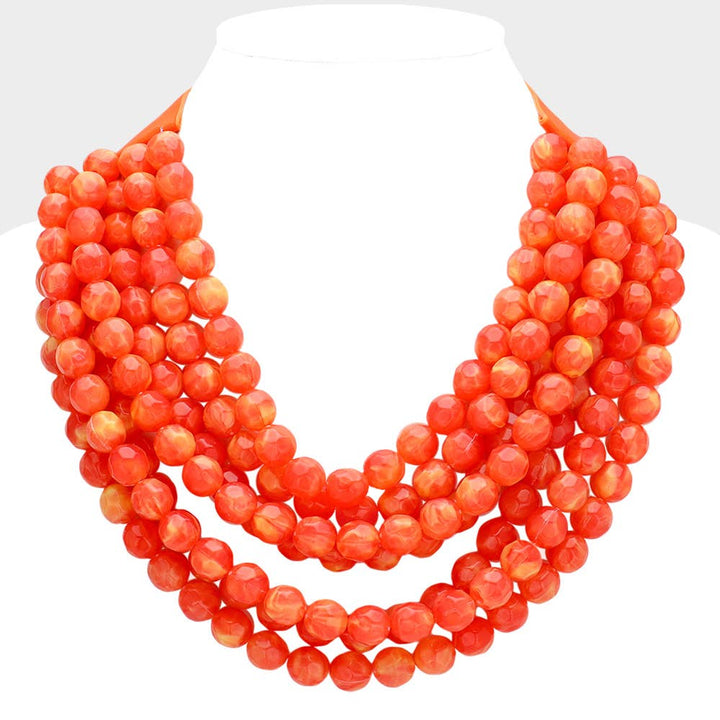 Sensibling Corp. - Chunky Acrylic Bead Layered Faux Leather Magnetic Necklace: Orange