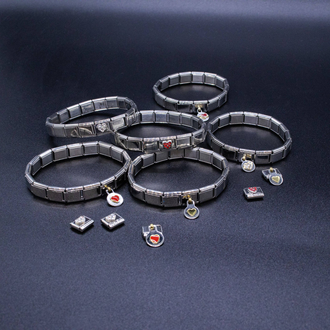 Natalia - Italian Charm Bracelet Charms - 9mm Heart w/ Arrow Links: Flat