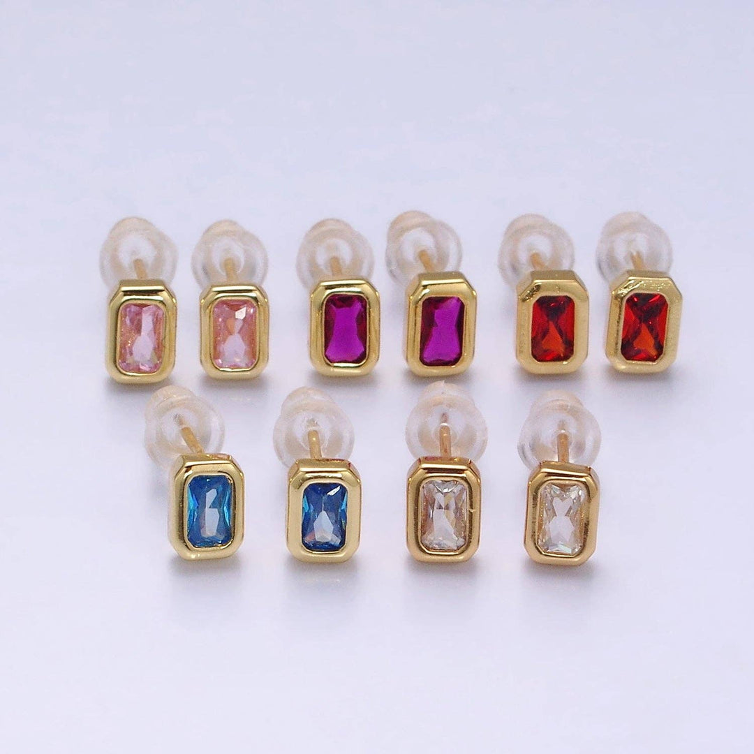 Aim Eternal - Gold Filled Colorful Multifaceted Baguette CZ Stud Earrings: Clear