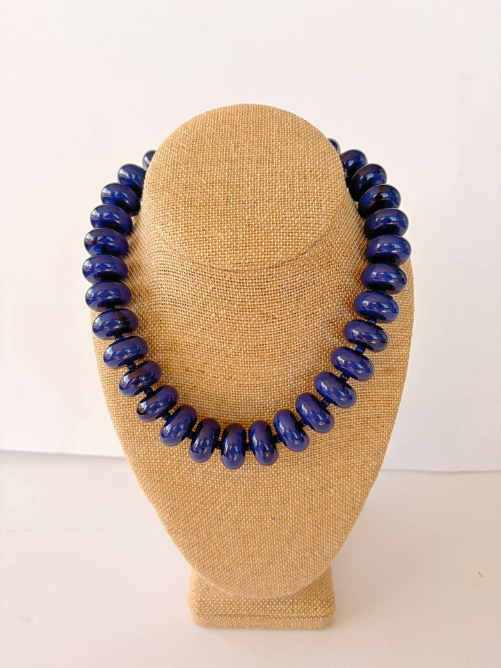 The Katie Kollective - The Rory — Navy Blue Large Rondelle Beaded Necklace 