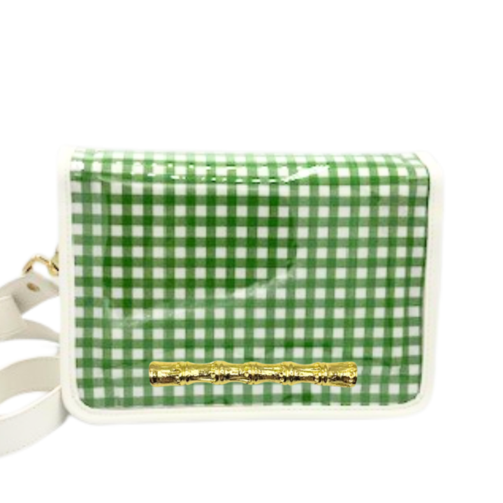Garland - Green Gingham Clear Stadium Bag with Gold Bamboo Stick