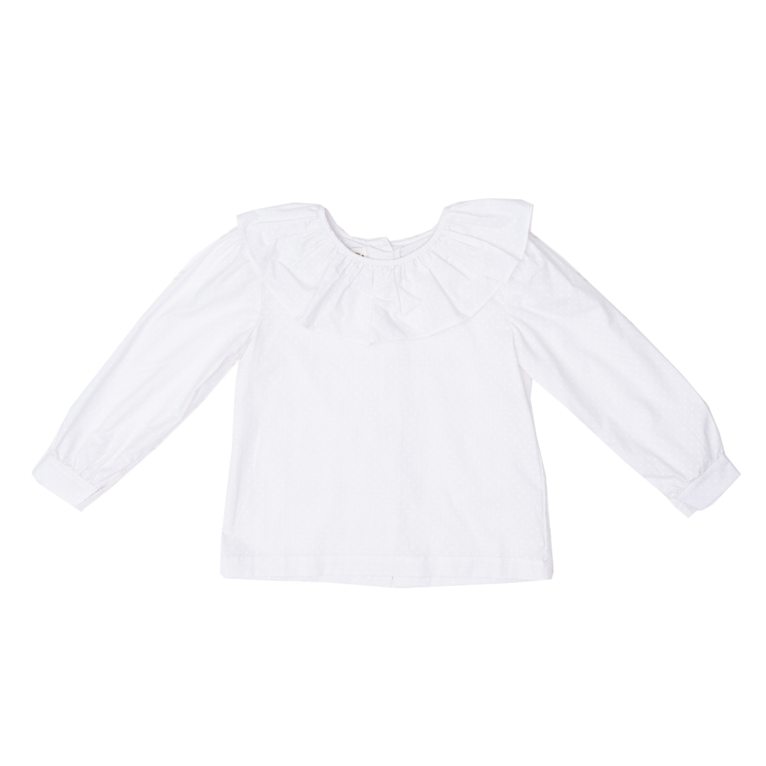 Larrison White Dot Ruffle Collar Shirt