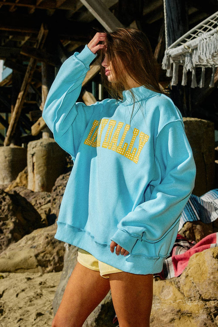 BUCKETLIST INC - IT2594-DILLYDALLY2 | Reversible Mockneck Sweatshirt: Butter Yellow / S/M-L/XL (3-3)