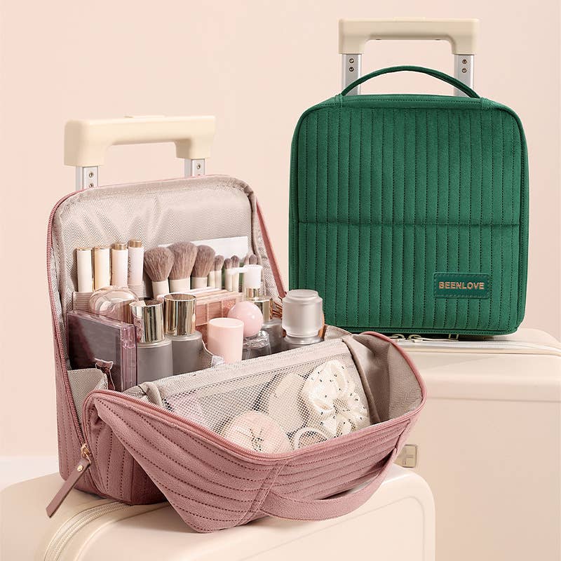 MKS America - Solid Color Standing Travel Makeup & Toiletry Bag: Pink / M