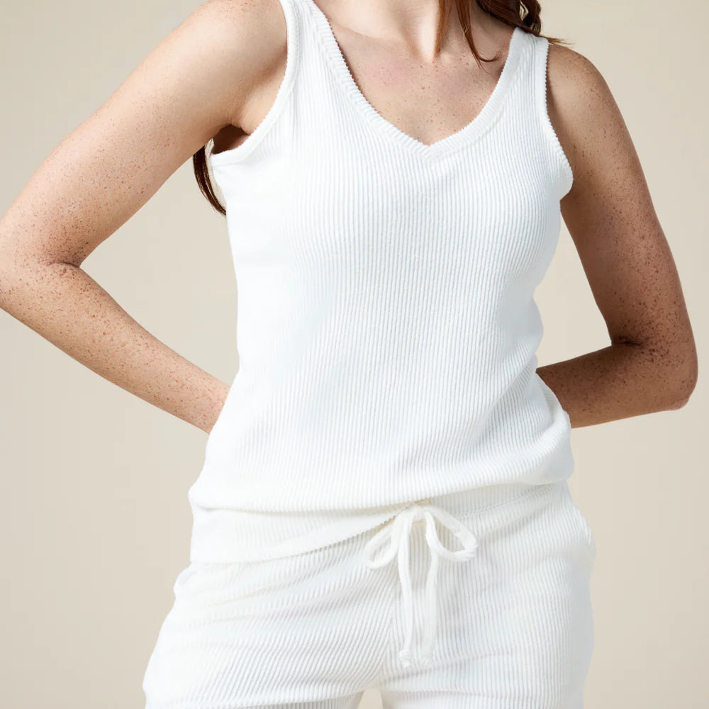 Softies Rib Dream Double V-Neck Short Set - Cloud