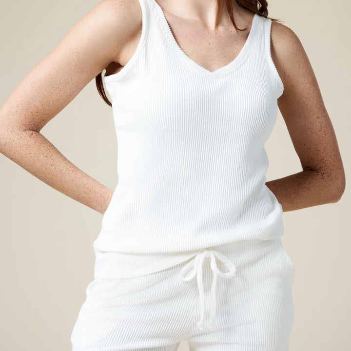 Softies Rib Dream Double V-Neck Short Set - Cloud