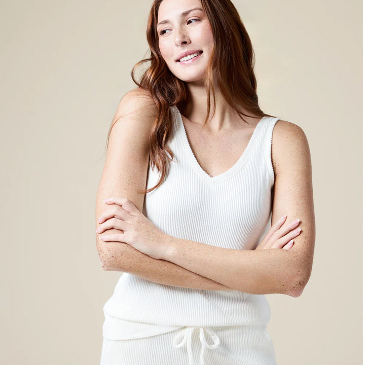 Softies Rib Dream Double V-Neck Short Set - Cloud