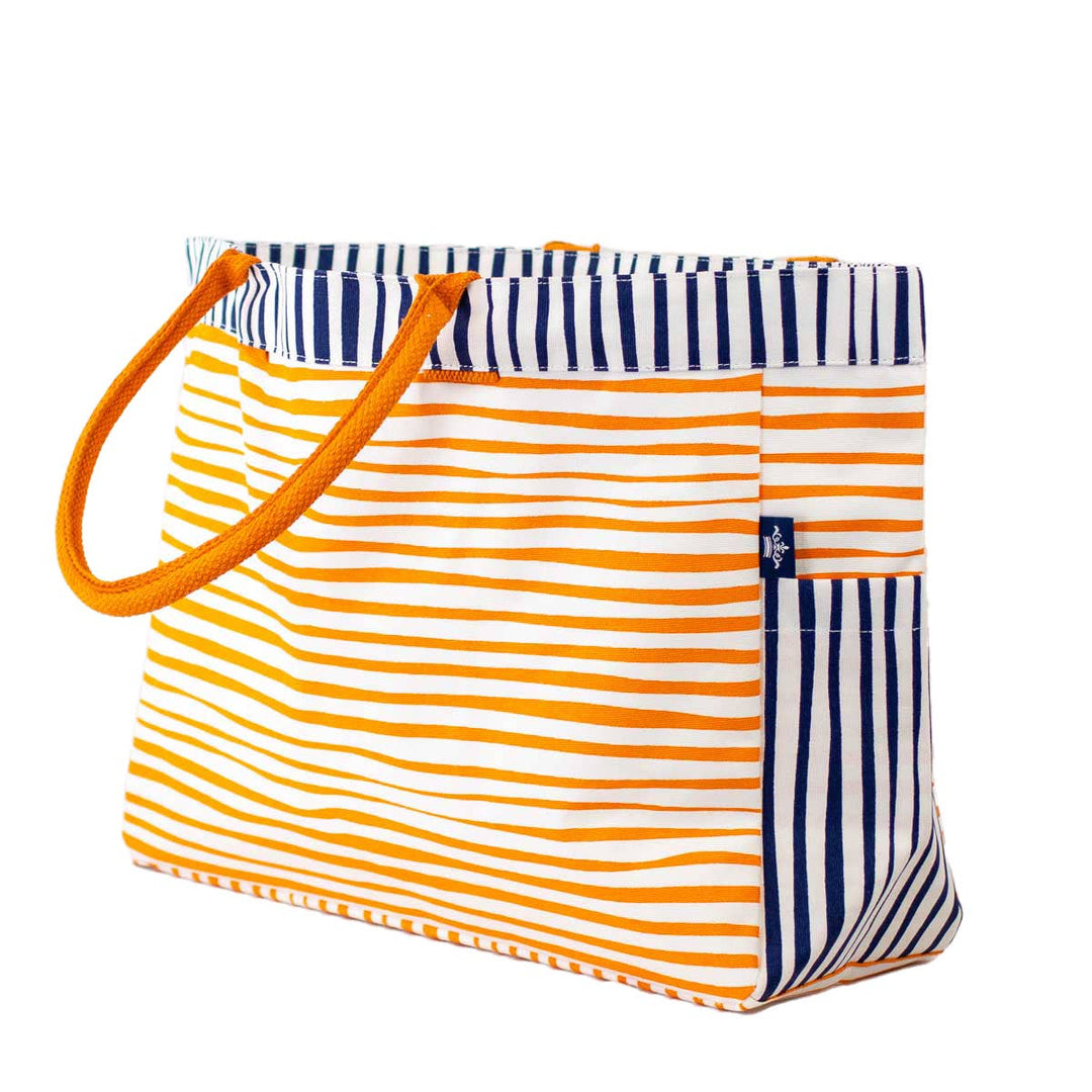 The Royal Standard - Stripe Durham Tote   White/Blue/Orange   17.5x13.5x6