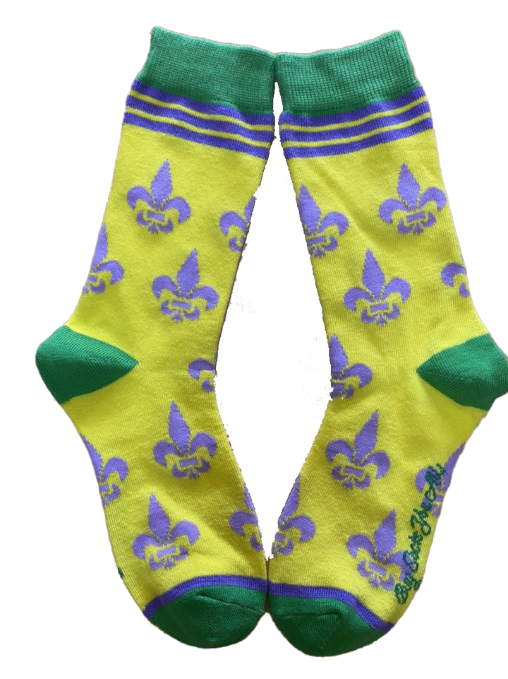 Buy Socks You All - Fleur de Lis Shapes Yellow Green and Purple Women's Socks