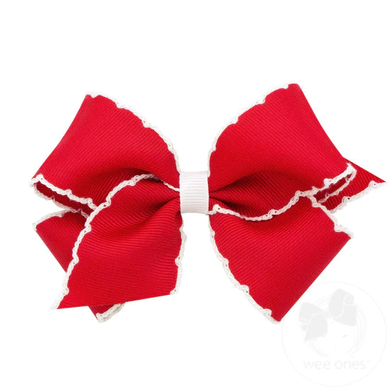 Wee Ones-King Moonstitch Grosgrain Hair Bow with Contrasting Wrap