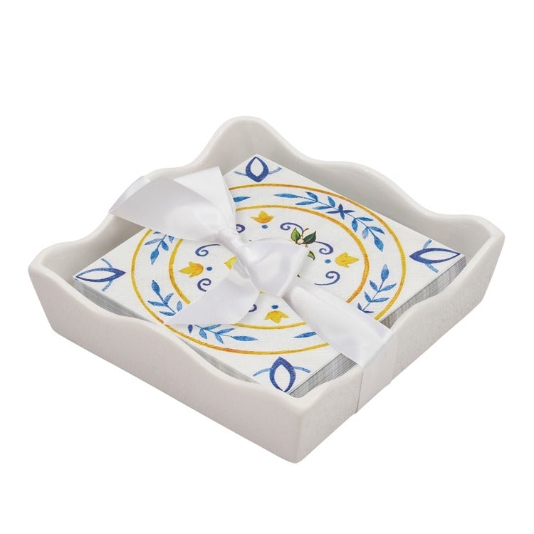 Ceramic Wave Napkin Tray with Cocktail Napkin