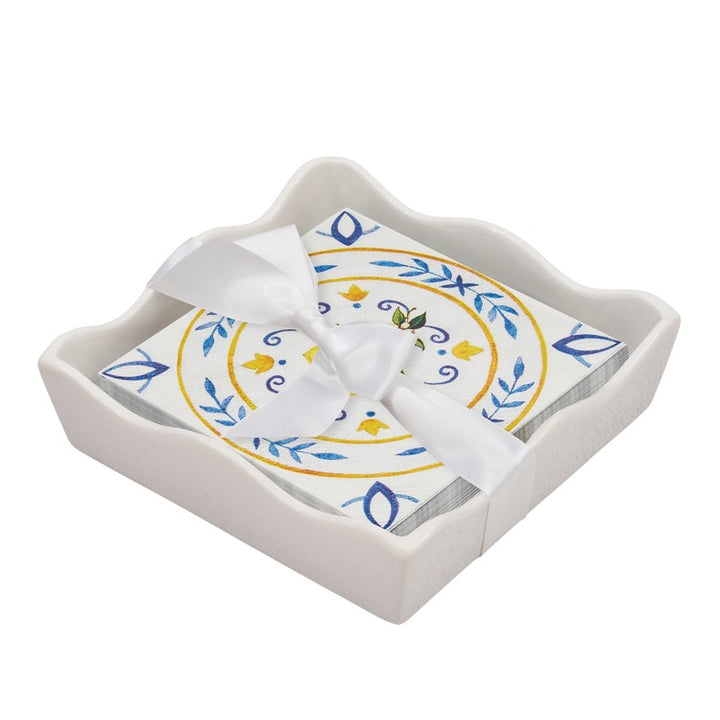 Ceramic Wave Napkin Tray with Cocktail Napkin
