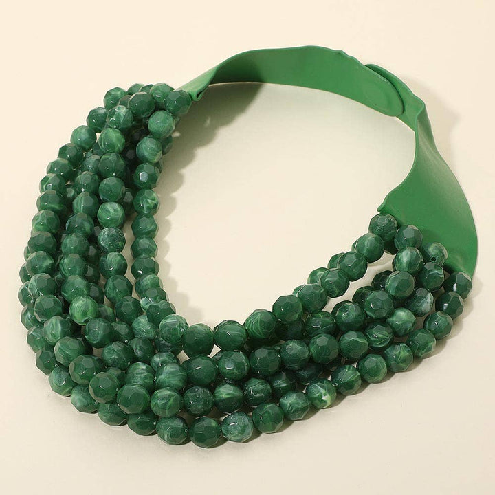 Sensibling Corp. - Marbled Faceted Ball Beaded Multi Layered Faux Leather Magnetic Necklace: Navy